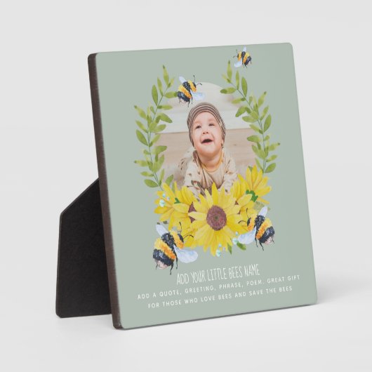 予算新生児写真ギフトひまわりミツバチ緑 フォトプラーク (正面)