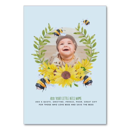 予算新生児写真贈り物ひまわりミツバチ テーブルナンバー (正面)