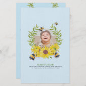 予算新生児写真贈り物ひまわりミツバチ 便箋 (正面/裏面)