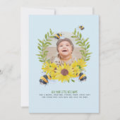 予算新生児写真贈り物ひまわりミツバチ 招待状 (正面)