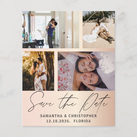 予算日付の保存4フォトバラ金ゴールド招待状 (正面)