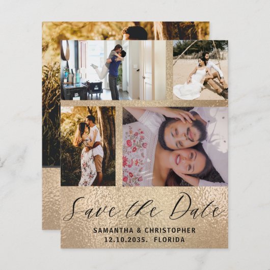 予算日付の保存4写真金ゴールド招待状 (正面/裏面)