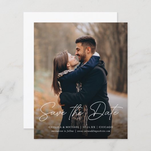 予算日付スクリプトのスタイリッシュ縦写真の保存 (正面/裏面)