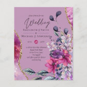 予算明るい赤紫色バイオレットパープルフローラ結婚式の招待 (正面)