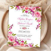 予算明るい赤紫色ピンクフローラ結婚式招待状