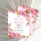 予算明るい赤紫色ピンクフローラ結婚式招待状