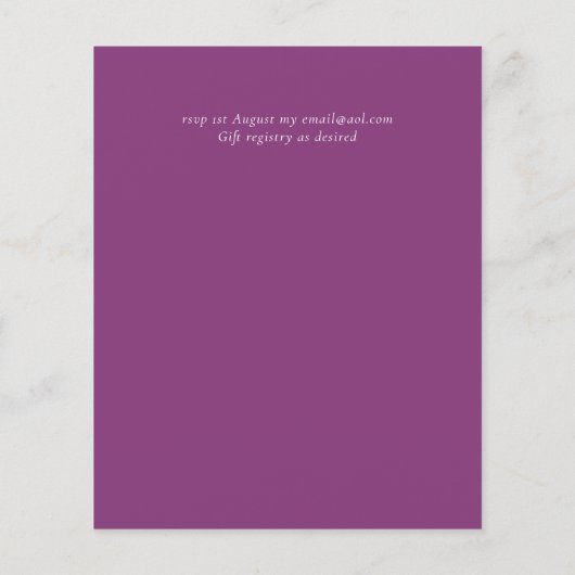 予算明るい赤紫色紫ピンクの結婚式の招待 チラシ (裏面)