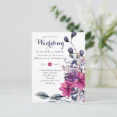 予算明るい赤紫色紫ピンクの結婚式の招待 ポストカード (スタンド正面)