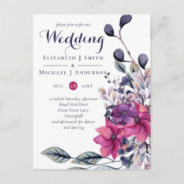 予算明るい赤紫色紫ピンクの結婚式の招待 ポストカード