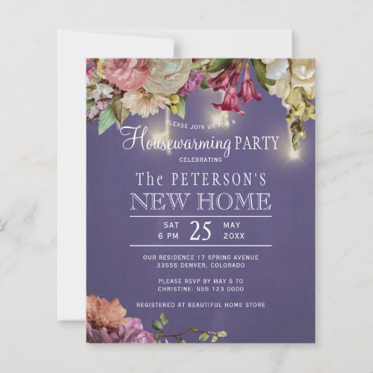 予算春フローラ引っ越し祝いパーティーパーティの招待状 (正面)