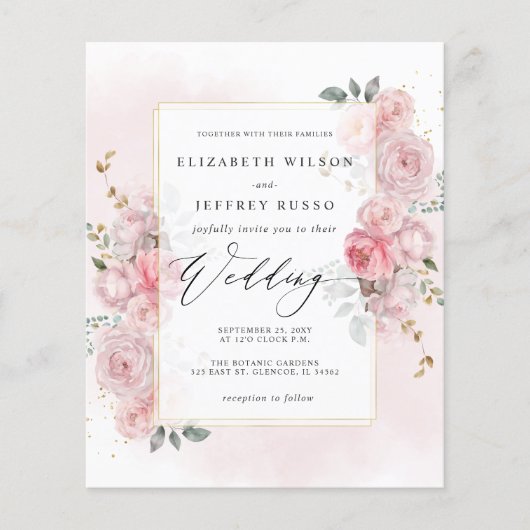 予算春赤面金ゴールドフローラ結婚式招待状 (正面)