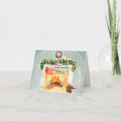 予算暖炉ギフト雪のグローブ効果クリスマス シーズンカード (正面)