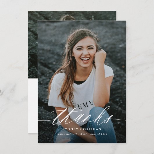 予算書道台本2枚の写真卒業 サンキューカード (正面/裏面)