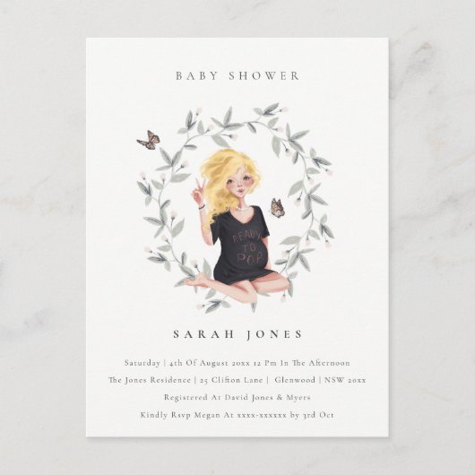 予算期待の女性の葉ベビーショウ ポストカード (正面)