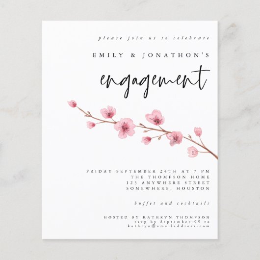 予算桜さくらんぼブロッサム婚約招待状 (正面)