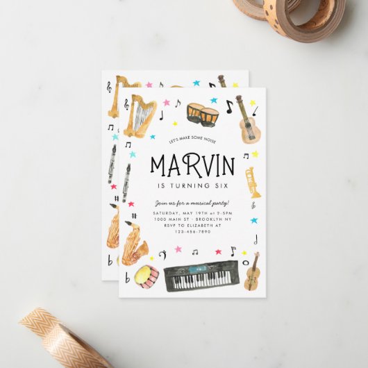 予算楽器音符誕生日 ノートカード (正面/裏面インサイチュ)