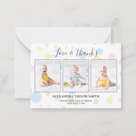 予算水玉模様写真ベビーサンキューカード ノートカード (正面)