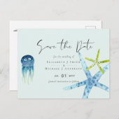 予算海洋生物ビーチ海結婚式日付の保存 ポストカード (正面/裏面)