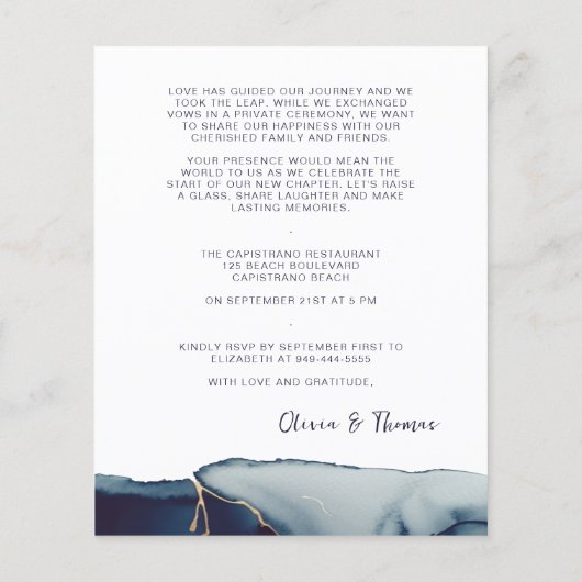 予算海軍エロペメント後のパーティー結婚式の招待 (裏面)