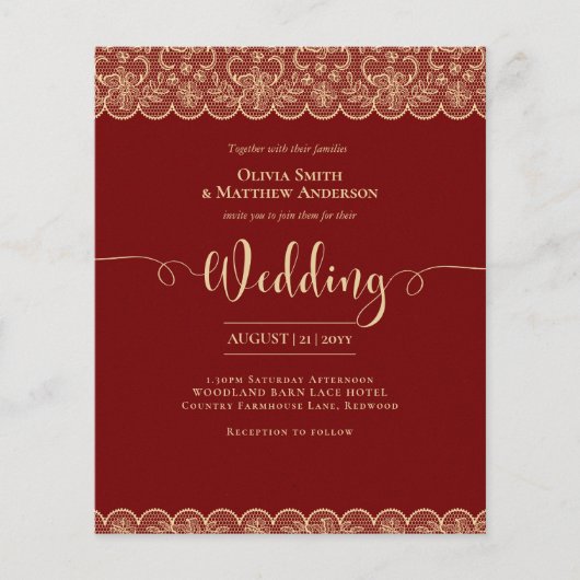 予算深いレッド金ゴールドレース結婚ズ (正面)