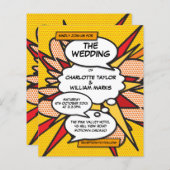 予算漫画ブックアポップ・アートのート結婚式招待状 (正面/裏面)