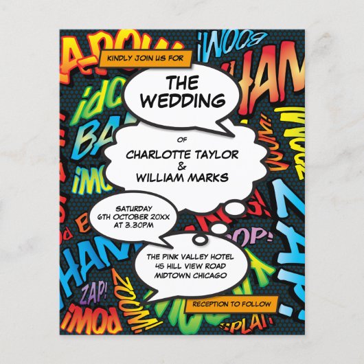 予算漫画ブックアポップ・アートのート結婚式招待状 (正面)