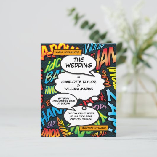 予算漫画ブックフォト結婚式招待状 (スタンド正面)