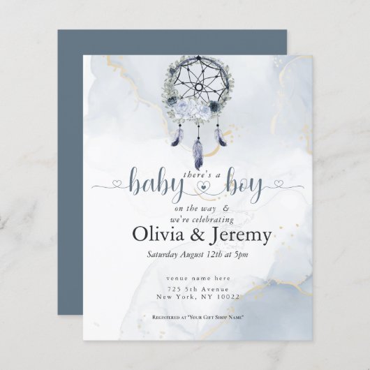 予算男の赤ちゃんオンザウェイダスティブルードリームキャッチャー (正面/裏面)