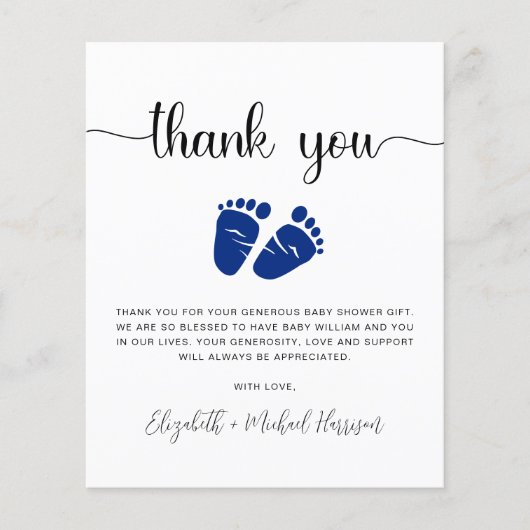 予算男の赤ちゃんシャワーサンキューカード (正面)