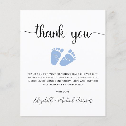 予算男の赤ちゃんシャワーサンキューカード (正面)