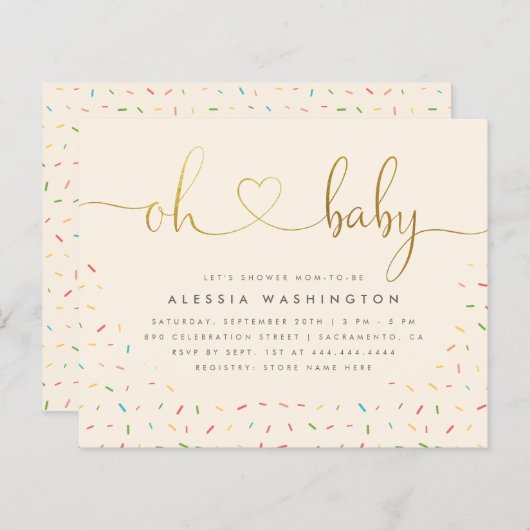 予算男女兼用金ゴールドスクリプトOhベビーシャワー (正面/裏面)