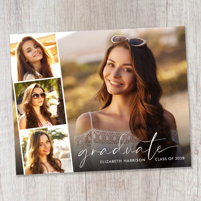 予算白書の写真卒業のお知らせ (Budget White Script Photo Graduation Announcement)