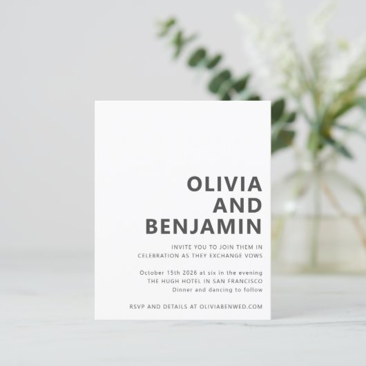 予算白黒はっきりした写真結婚式招待状 (スタンド正面)