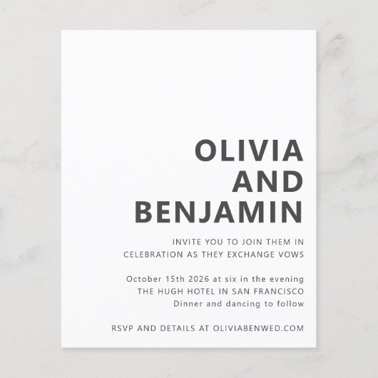 予算白黒はっきりした写真結婚式招待状 (正面)