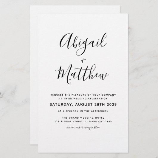 予算白黒シンプルフォト結婚式招待状 (正面/裏面)