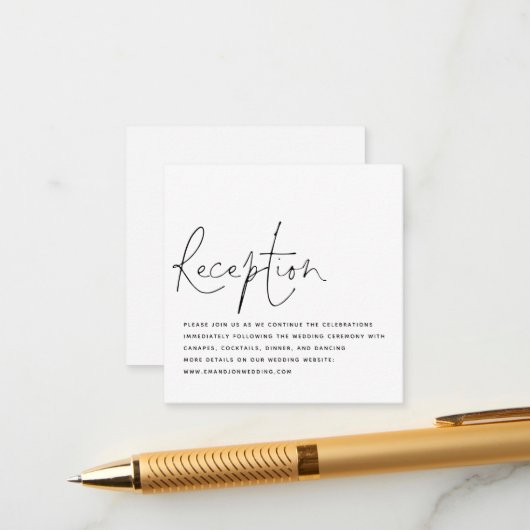 予算白黒スクリプトウェディングレセプション エンクロージャーカード (正面/裏面インサイチュ)