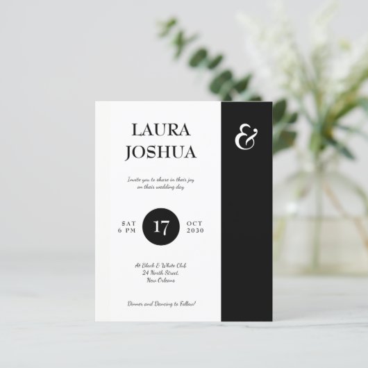 予算白黒タイポグラフィ結婚式招待状 (スタンド正面)