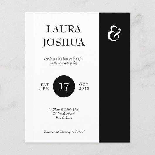予算白黒タイポグラフィ結婚式招待状 (正面)