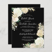 予算白黒フローラブライダルシャワー招待 (正面/裏面)