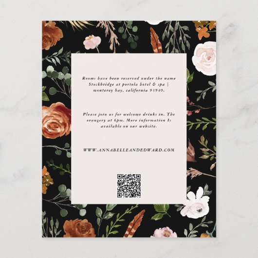 予算白黒フローラ結婚の詳細招待状 チラシ (裏面)