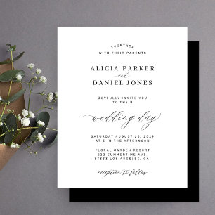 予算白黒ミニマル結婚式招待状