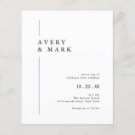 予算白黒ミニマル結婚式招待状 チラシ
