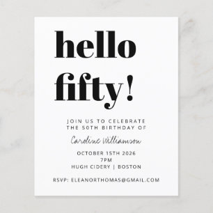 予算白黒モダン誕生日パーティ招待状