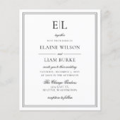 予算白黒モノグラム結婚式招待状 (正面)