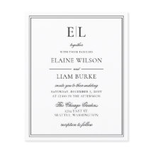 予算白黒モノグラム結婚式招待状