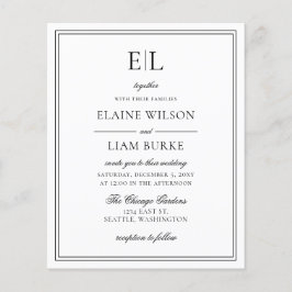 予算白黒モノグラム結婚式招待状