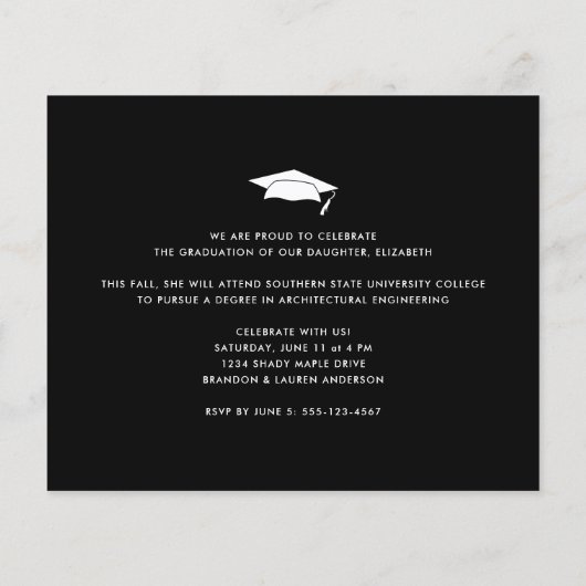 予算白黒写真卒業キャップ招待状 (裏面)