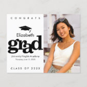 予算白黒写真卒業キャップ招待状 (正面)