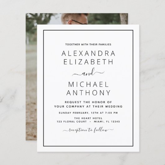 予算白黒結婚とフォト招待状 (正面/裏面)