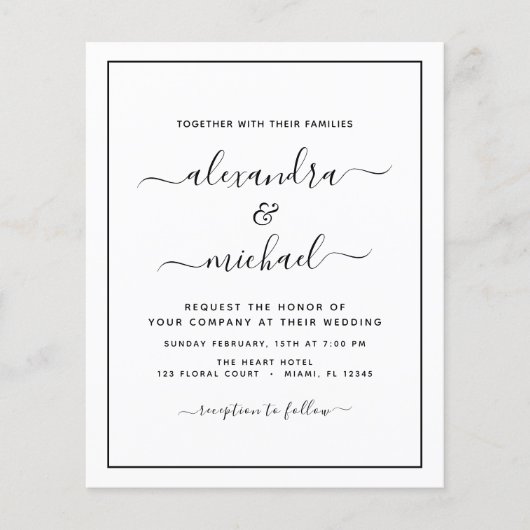 予算白黒結婚とフォト招待状F チラシ (正面)